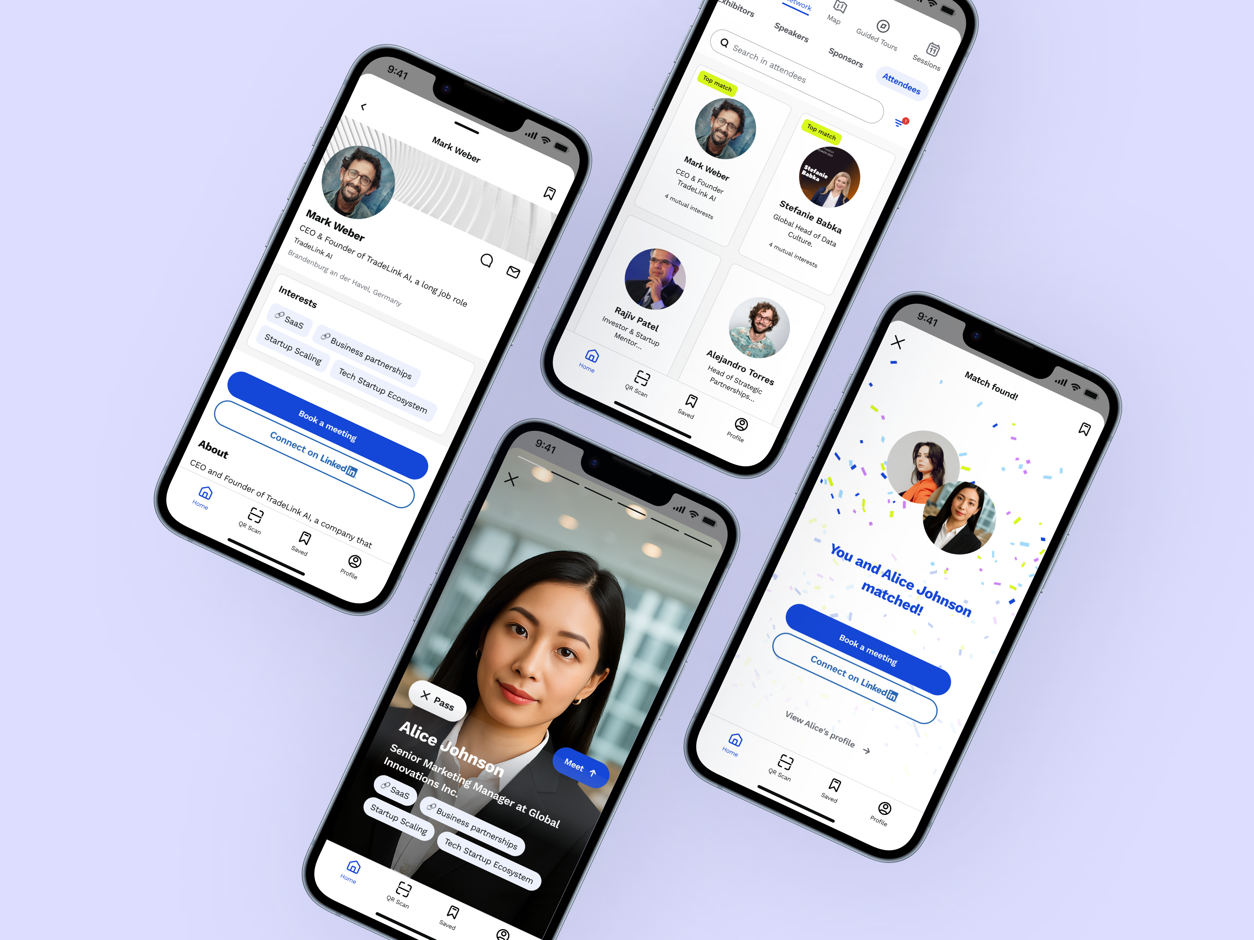 Business matchmaking app screens